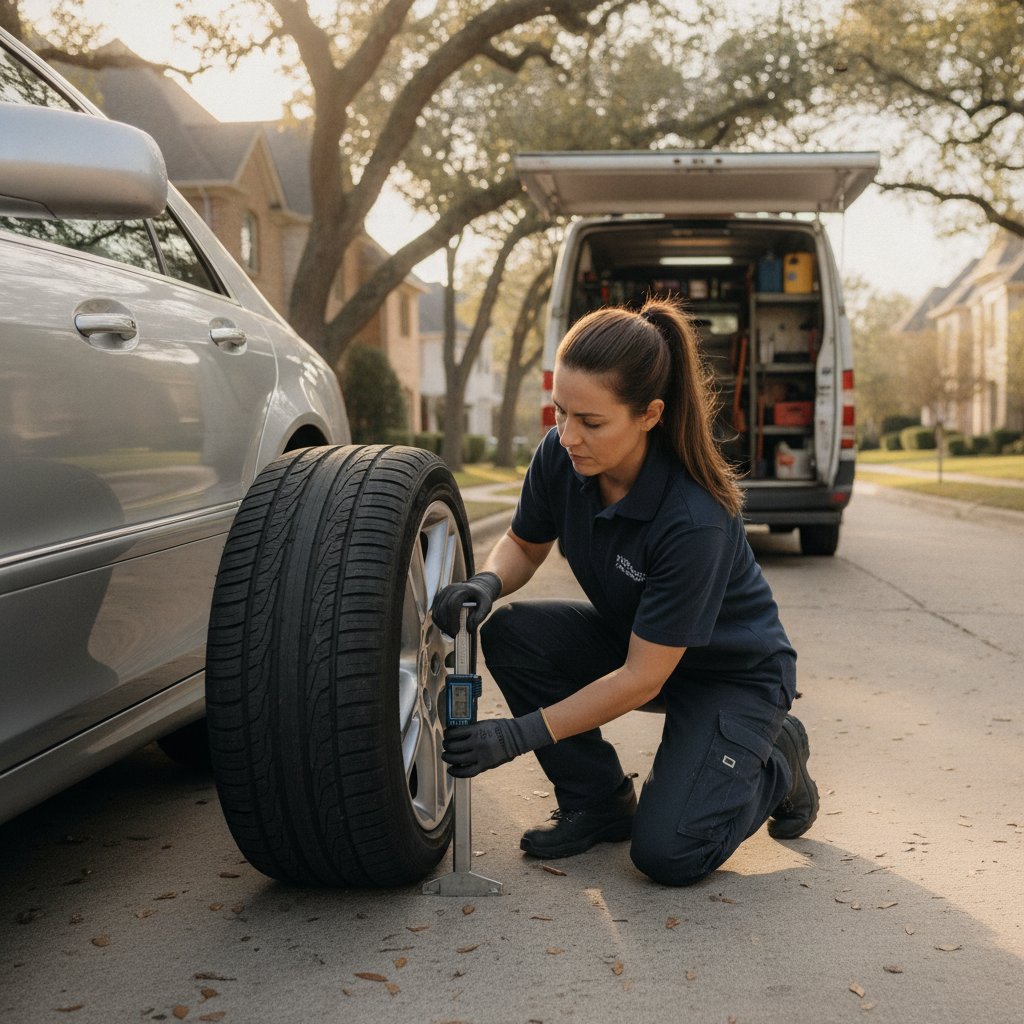 Technician performing tire service