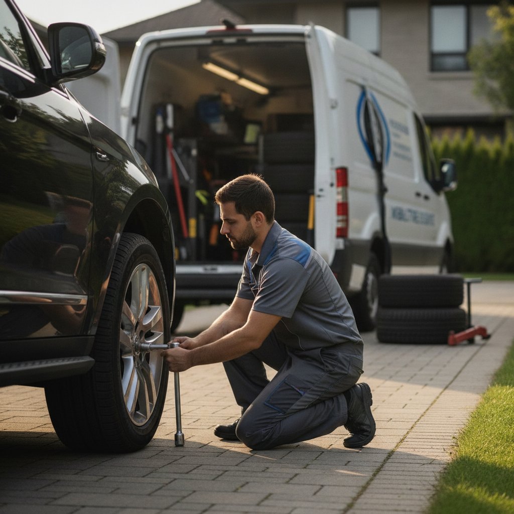 Mobile tire fitting service van with professional equipment in Warsaw